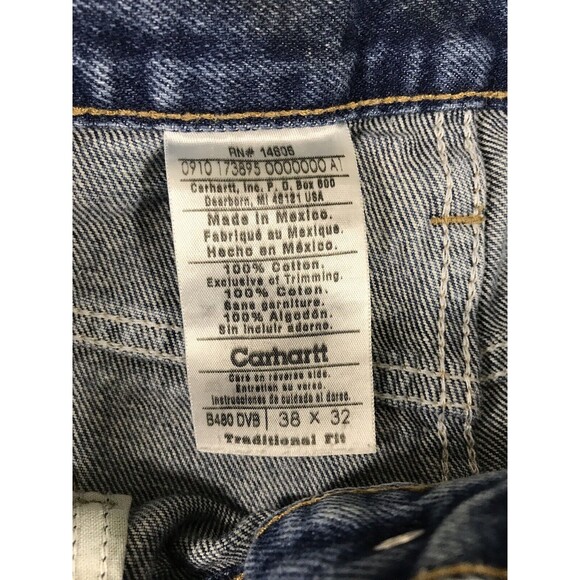 Carhartt Jeans Mens 38x32 B480 DVB Straight Traditional Fit Denim Workwear - Picture 6 of 13
